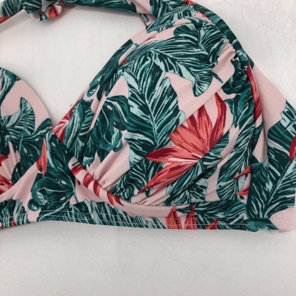 House of Fraser pink green palm floral  bikini top size 12 tie neck - Picture 8 of 16